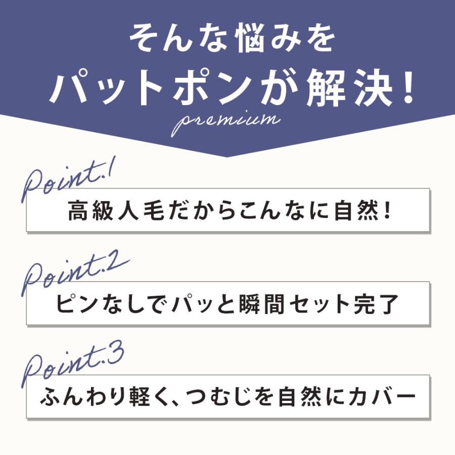ピンなし 部分かつら PP01 パットポンプレミアム ショート つむじ 薄毛カバー 前髪 分け目 白髪隠し ウィッグ 毛染め トップピース 人毛100％の画像
