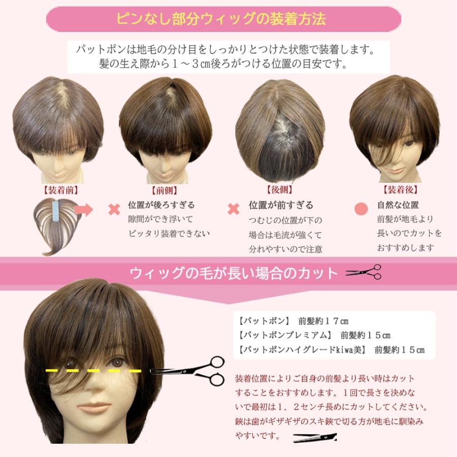 ピンなし 部分かつら PP01 パットポンプレミアム ショート つむじ 薄毛カバー 前髪 分け目 白髪隠し ウィッグ 毛染め トップピース 人毛100％の画像
