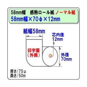 国産　ノーマル感熱レジロール・サーマルロールペーパー　58×70×12mm　100巻入