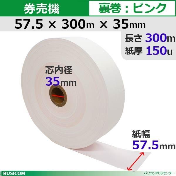 券売機ロール紙 STK5730035P-5K 57.5×300m×35(裏巻・ピンク) 150μ 5巻入