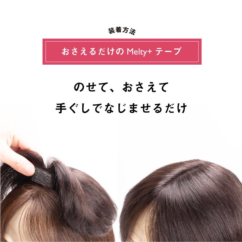 【新価格】 返品OK ピンなしウィッグ メルティプラス 部分 ウィッグ ピン不要 白髪隠し 分け目 頭頂部 総手植え ヘアピース 薄毛 女性用 Melty+ウィッグ 約20cmの画像