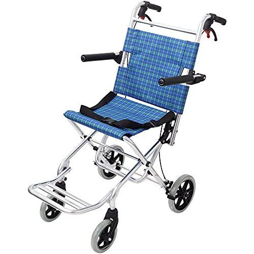 iimono117 折り畳み式車椅子 介助型 軽量アルミ製 簡易車椅子 介助ブレーキ付き 軽量搬送椅子 車イス 旅行用 車いす 介護 介助用 小回り コンパクト (ブルー) 介助用車椅子