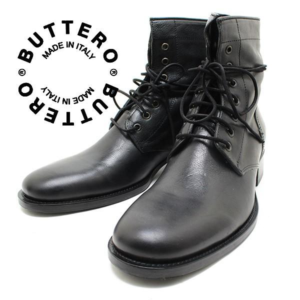 BUTTERO ブッテロ レザー レースアップブーツ ブラック 40 26cm BUTTERO ブッテロ 日本正規品 定番7ホール・レースアップブーツ PE-LUD