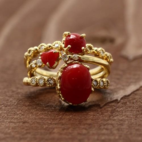 赤色オーバルカットリングK18