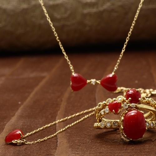 レッドコーラル 赤サンゴ ハートカボションカット K18 0.02ct
