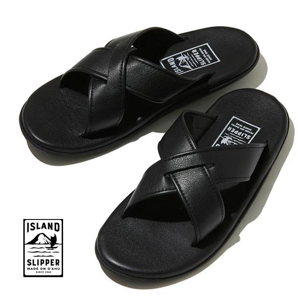 美品  SLIPPER PB223クロスストラップサンダル ブラック ISLAND SLIPPER（アイランドスリッパ） Island Slipper PB223 レザー