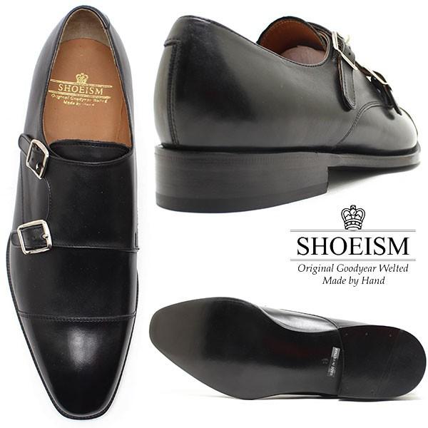 SHOEISM シューイズム 302 ダブルモンクストラップ レザーソール BLACK 