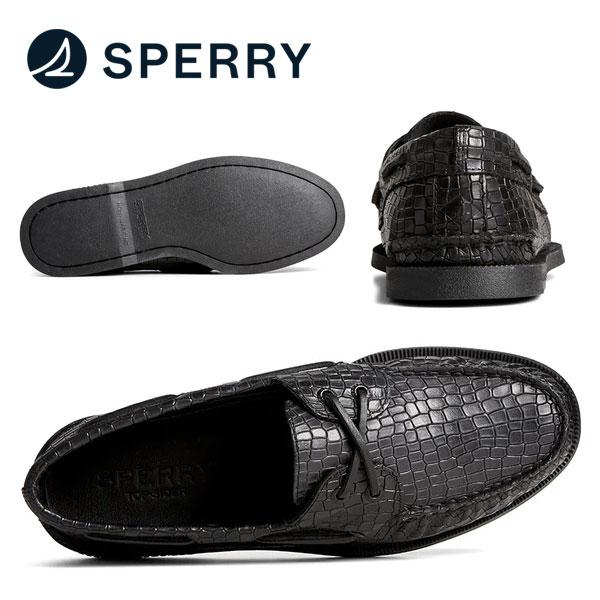 トップサイダー デッキシューズ モカシン シボ革 オールブラック Sperry スペリー オーセンティックオリジナル(AO) ツーアイ