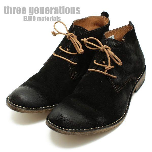待望 Threegenerations レビューのお約束で防水スプレー 送料無料 スリージェネレーションズ 3gs 男性用 メンズ ブラックスエード チャッカーブーツ ポルトガル製レザーソール ブーツ