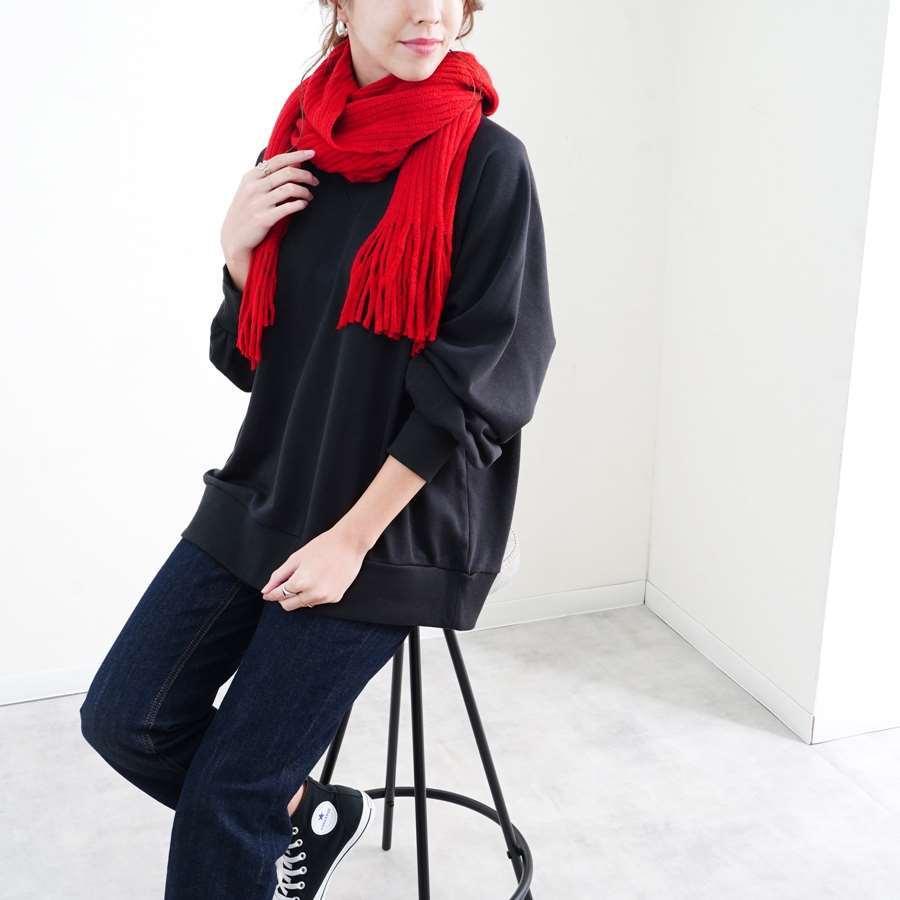 マフラー ニット フリンジ リブ編み シンプル レディース メンズ ユニ