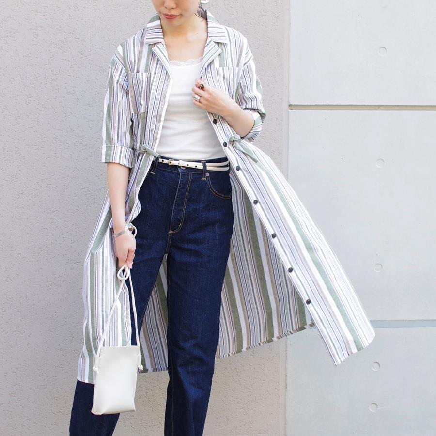 ワンピース 春 長袖 レディース シャツワンピ ロングワンピース ロング丈 ロングシャツ 30代 40代 きれいめ 夏 ストライプ 体型カバー 七分袖 | mitis | 11