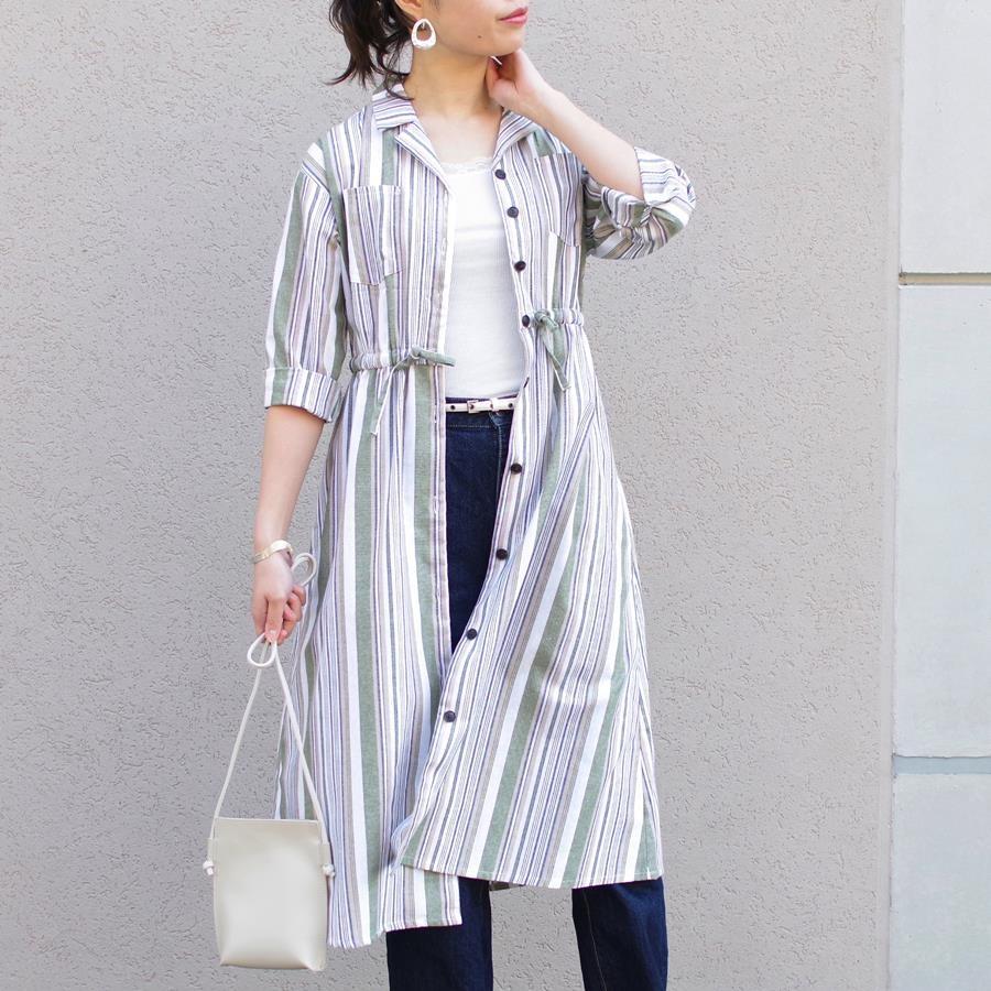 ワンピース 春 長袖 レディース シャツワンピ ロングワンピース ロング丈 ロングシャツ 30代 40代 きれいめ 夏 ストライプ 体型カバー 七分袖 | mitis | 12