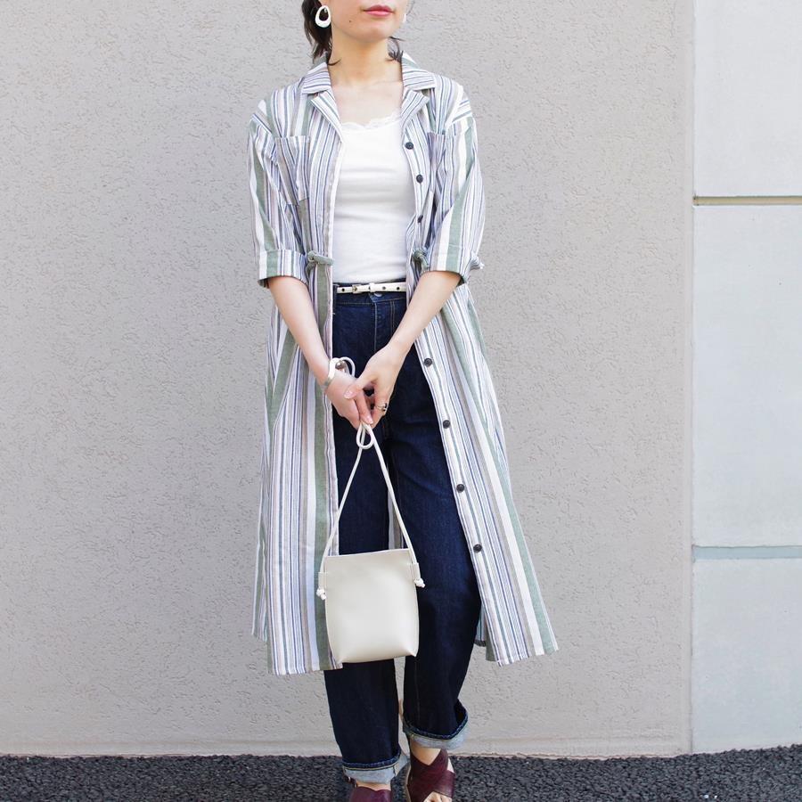 ワンピース 春 長袖 レディース シャツワンピ ロングワンピース ロング丈 ロングシャツ 30代 40代 きれいめ 夏 ストライプ 体型カバー 七分袖 | mitis | 13