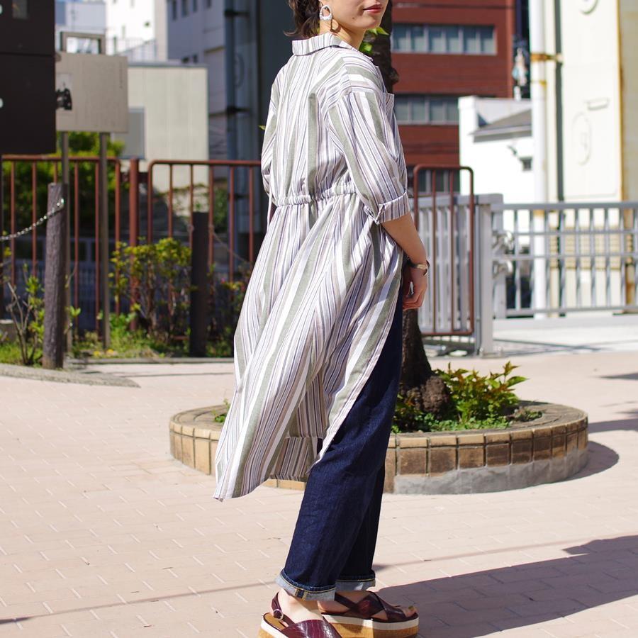 ワンピース 春 長袖 レディース シャツワンピ ロングワンピース ロング丈 ロングシャツ 30代 40代 きれいめ 夏 ストライプ 体型カバー 七分袖 | mitis | 14