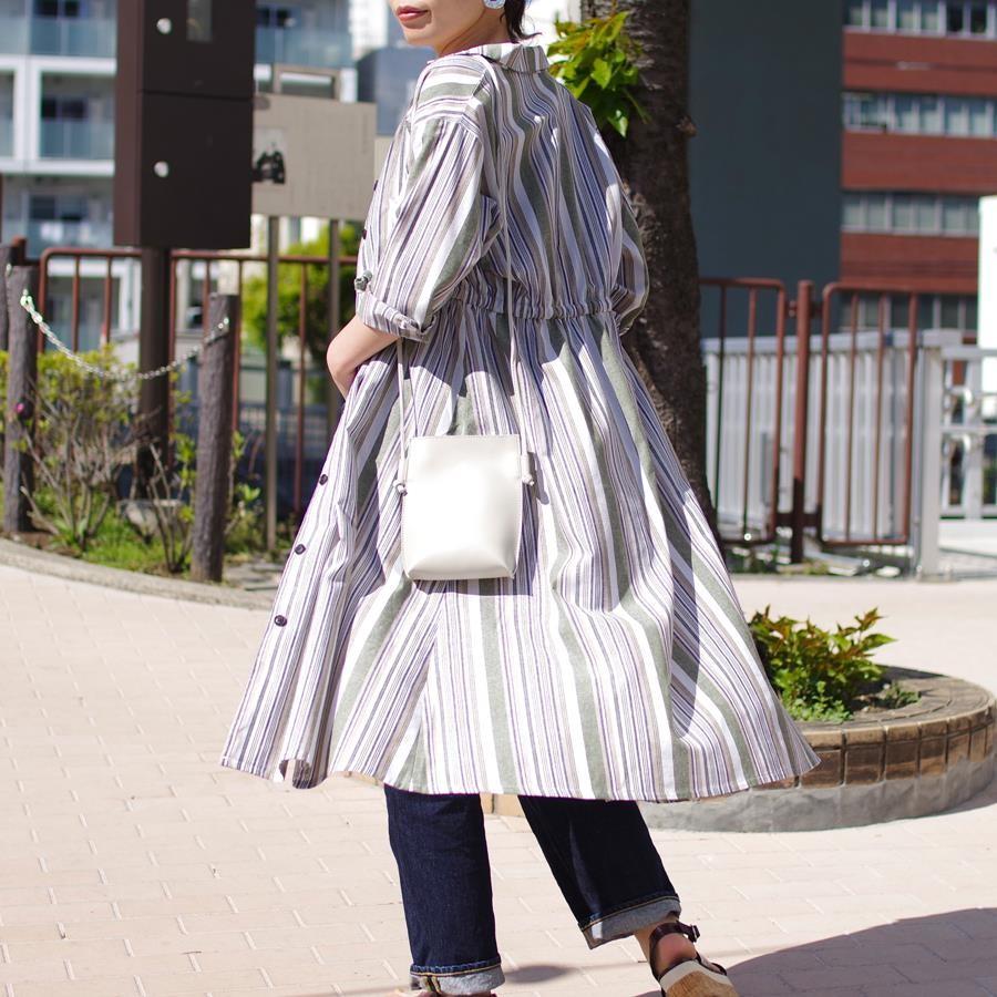 ワンピース 春 長袖 レディース シャツワンピ ロングワンピース ロング丈 ロングシャツ 30代 40代 きれいめ 夏 ストライプ 体型カバー 七分袖 | mitis | 15