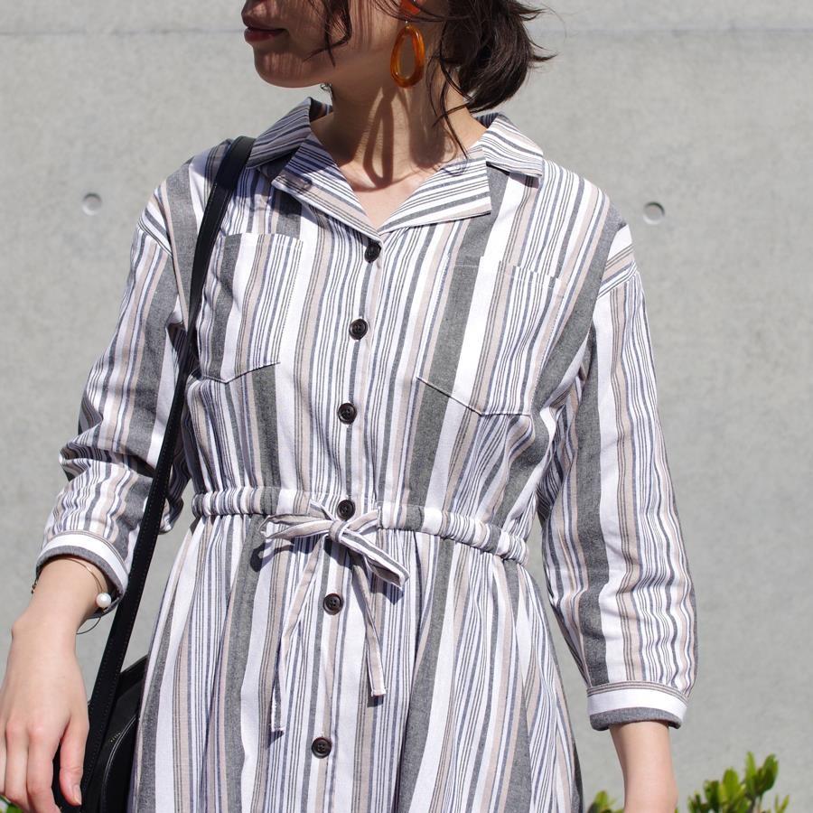 ワンピース 春 長袖 レディース シャツワンピ ロングワンピース ロング丈 ロングシャツ 30代 40代 きれいめ 夏 ストライプ 体型カバー 七分袖 | mitis | 17