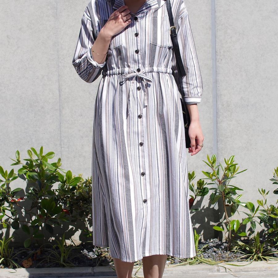 ワンピース 春 長袖 レディース シャツワンピ ロングワンピース ロング丈 ロングシャツ 30代 40代 きれいめ 夏 ストライプ 体型カバー 七分袖 | mitis | 19