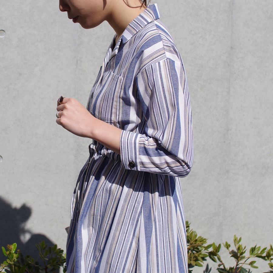 ワンピース 春 長袖 レディース シャツワンピ ロングワンピース ロング丈 ロングシャツ 30代 40代 きれいめ 夏 ストライプ 体型カバー 七分袖 | mitis | 04