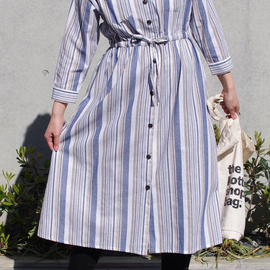ワンピース 春 長袖 レディース シャツワンピ ロングワンピース ロング丈 ロングシャツ 30代 40代 きれいめ 夏 ストライプ 体型カバー 七分袖 | mitis | 07