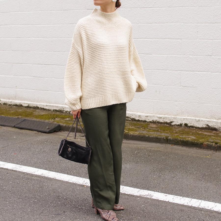 ニット セーター レディース ファッション 秋 冬 30代 40代 大きめ ゆったり 体型カバー ボリューム袖 ハイネック 前後差 プチプラ Anlulu 通販 Yahoo ショッピング