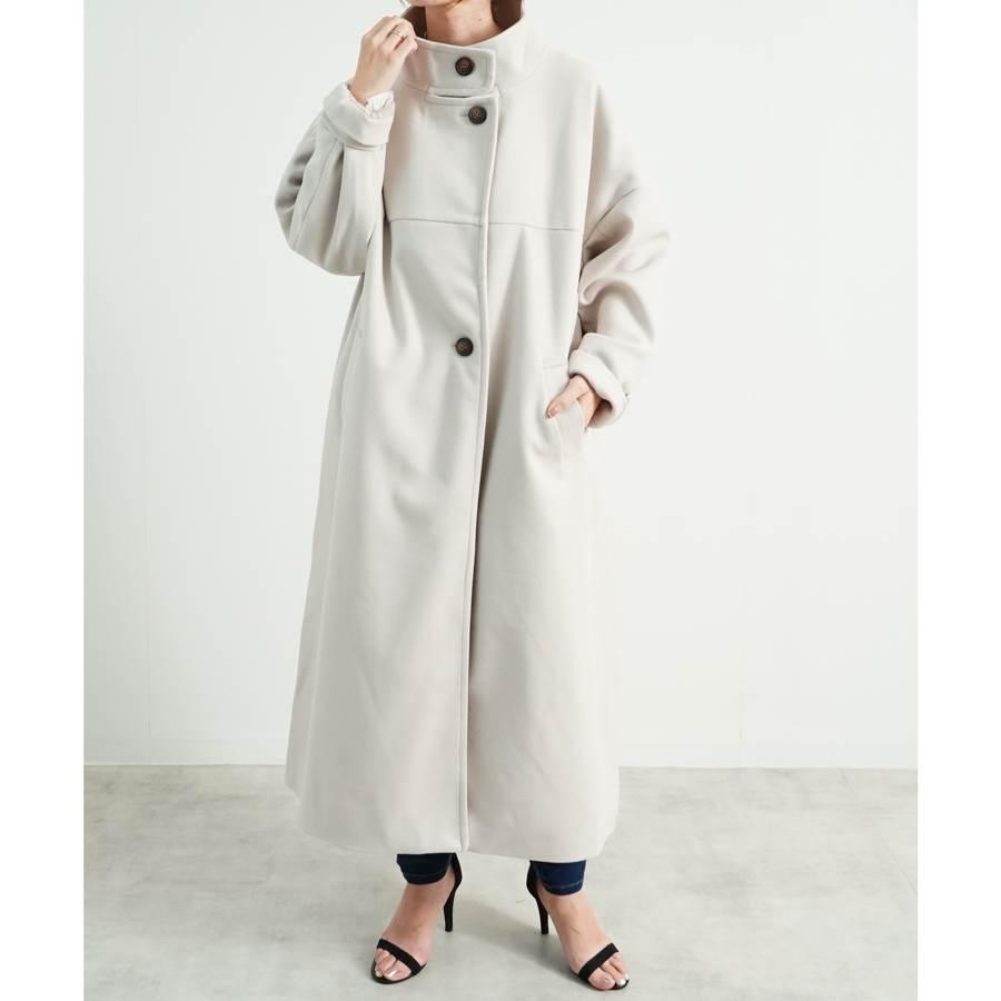 ロングコート レディース スタンドカラー ウールライク メルトン