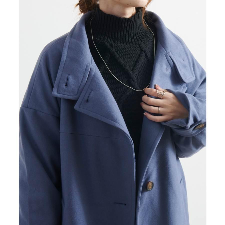 ロングコート レディース スタンドカラー ウールライク メルトン