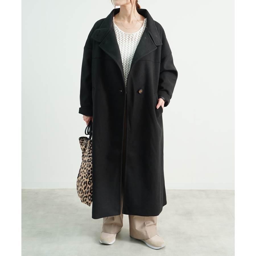 ロングコート レディース スタンドカラー ウールライク メルトン