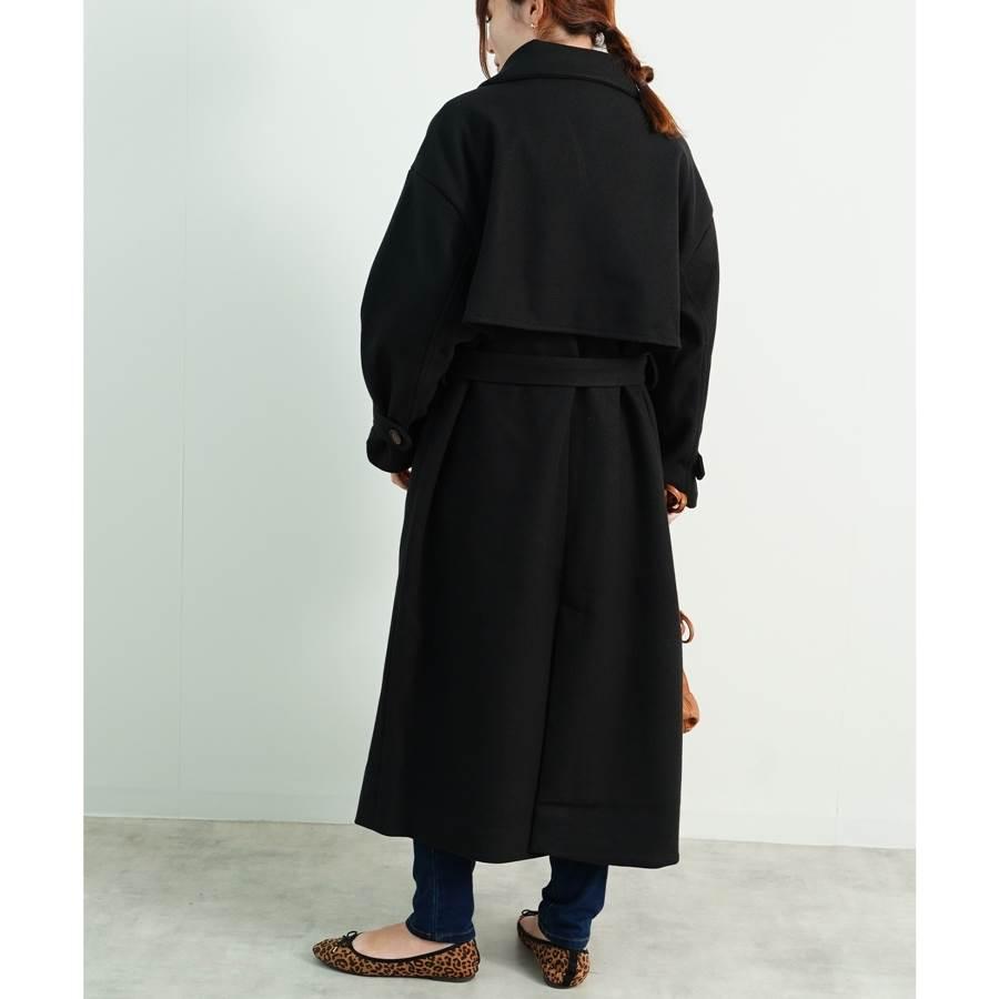 ロングコート レディース ベルト付き ダブルボタン ウールライク