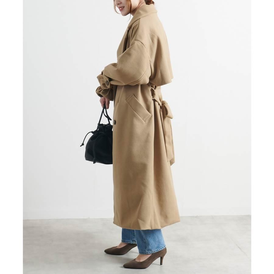 極美 現行 マッキントッシュ ベルト付き ロングガウンコート キャメル L ロングコート レディース ベルト付き ダブルボタン ウールライク
