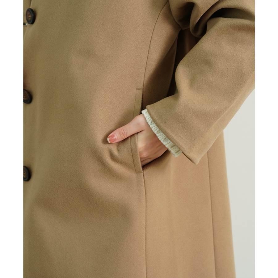 ノーカラー コート レディース ウールライク メルトン 秋 冬