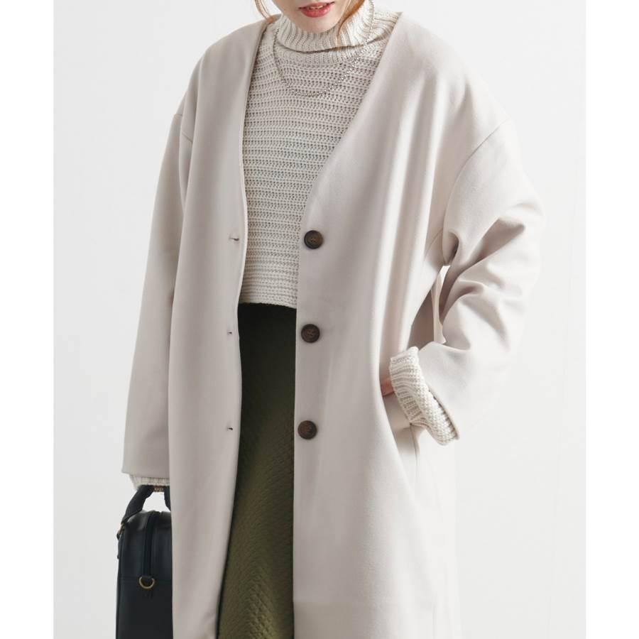 ノーカラー コート レディース ウールライク メルトン 秋 冬 : anlulu