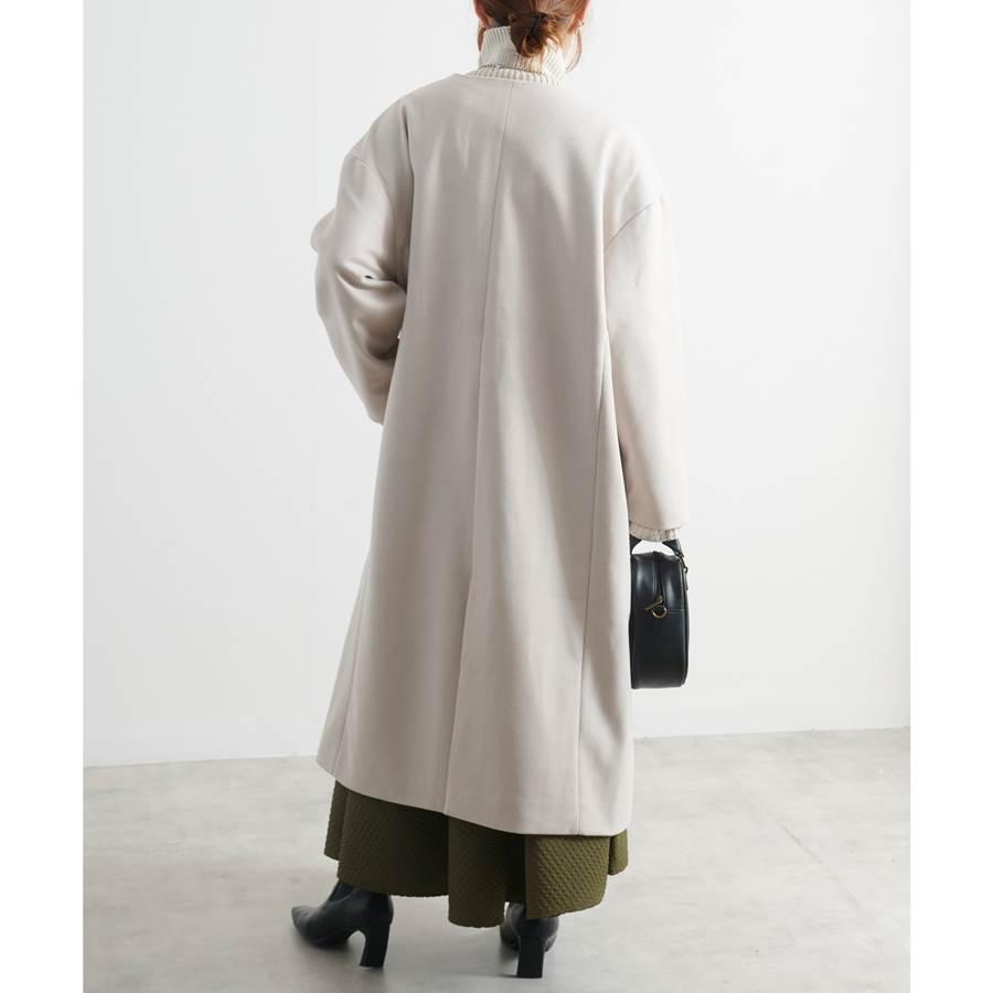 ノーカラー コート レディース ウールライク メルトン 秋 冬 : anlulu