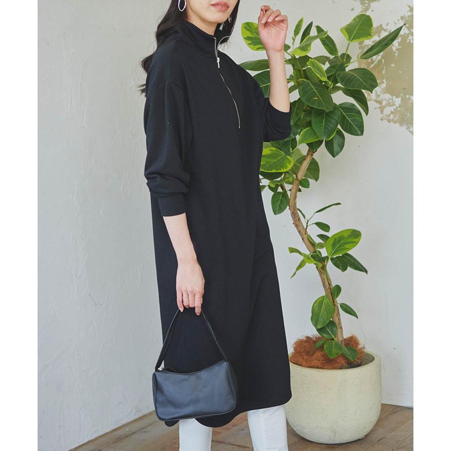 ワンピース レディース 長袖 春 秋 ハーフジップ ハイネック 裏毛