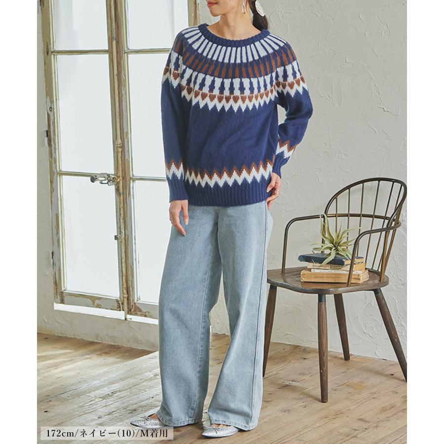 ニット レディース モヘア 秋 冬 ノルディック柄 ふんわり プル