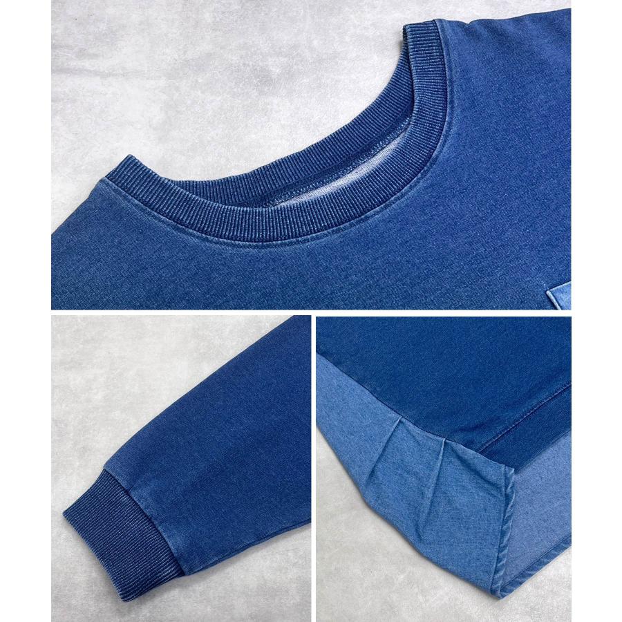 トップス レディース インディゴ 裏毛 デニム プルオーバー