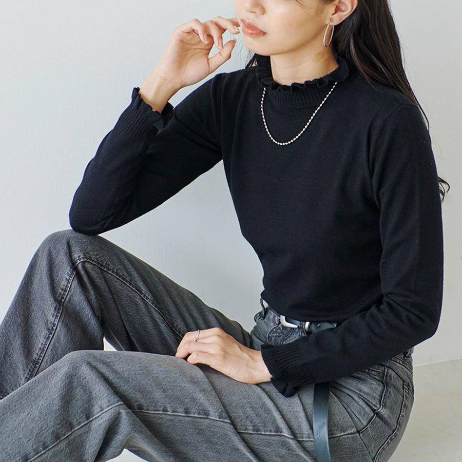 ニット レディース 長袖 衿フリル プルオーバー 袖口 : anlulu - 通販