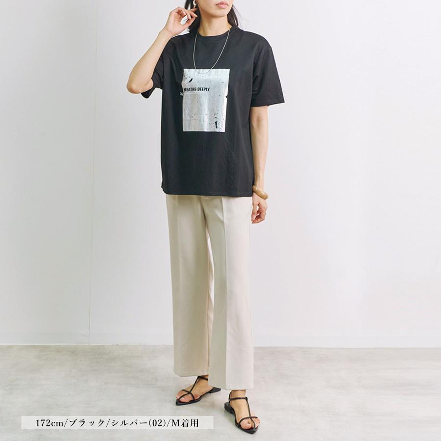 Tシャツ レディース 半袖 春 夏 接触冷感 カノコ 箔プリント 大人 体型