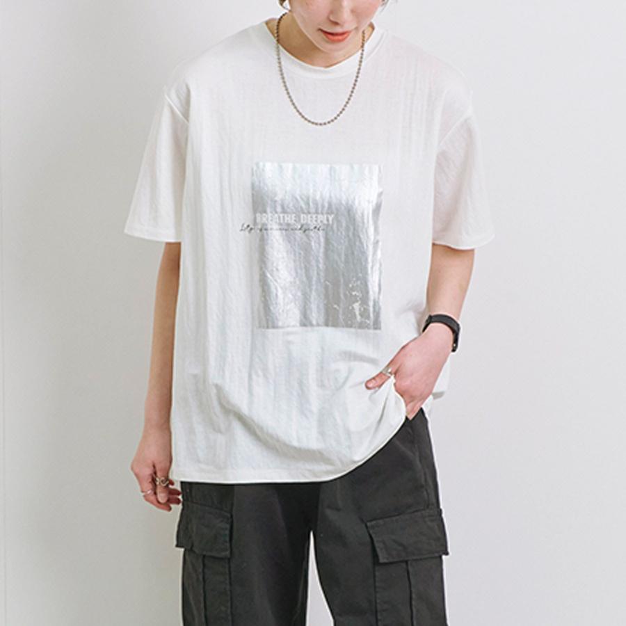 Tシャツ レディース 半袖 春 夏 接触冷感 カノコ 箔プリント 大人 体型