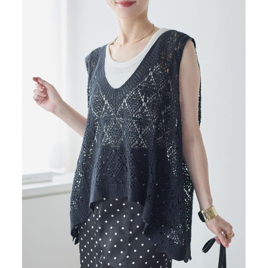 ベスト レディース 春 夏 クロシェ レース かぎ針 編み 綿 : anlulu