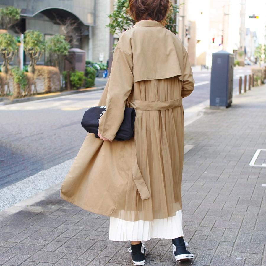スプリングコート トレンチコート レディース ファッション 30代 40代 春 パーティ バックプリーツ チュール アウター ピーチスキン アンルル Anlulu Anlulu 通販 Yahoo ショッピング