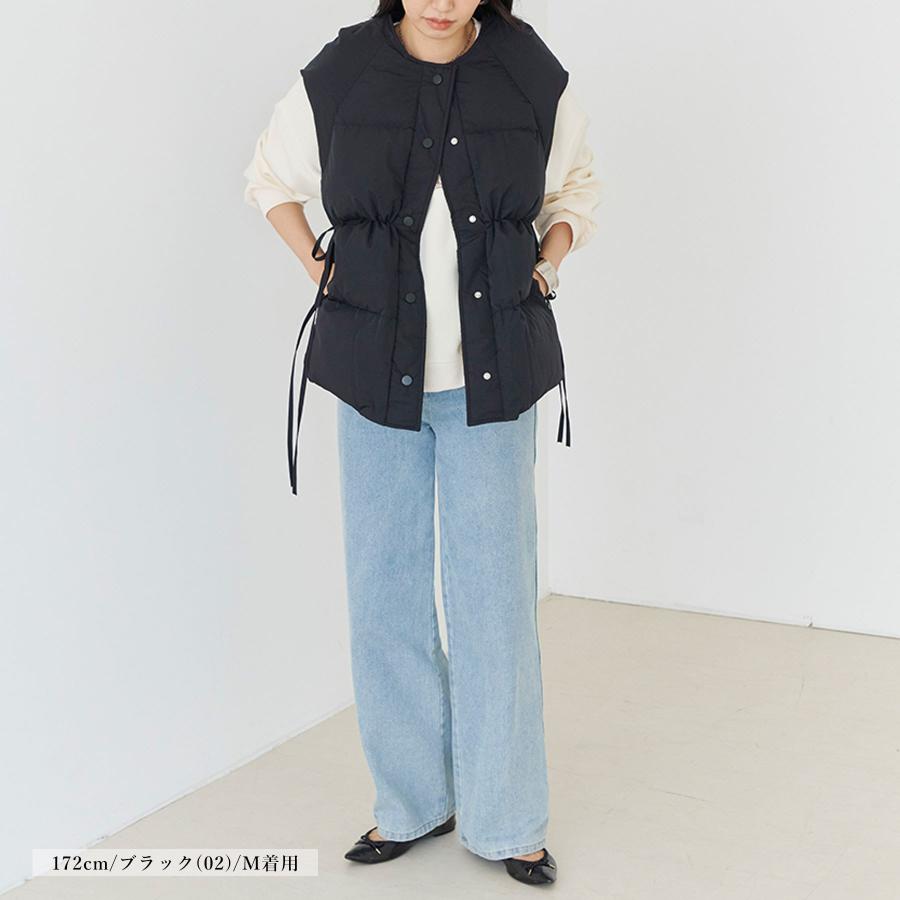 ダウンベスト レディース 秋 冬 サイドリボン ダウンライク : anlulu