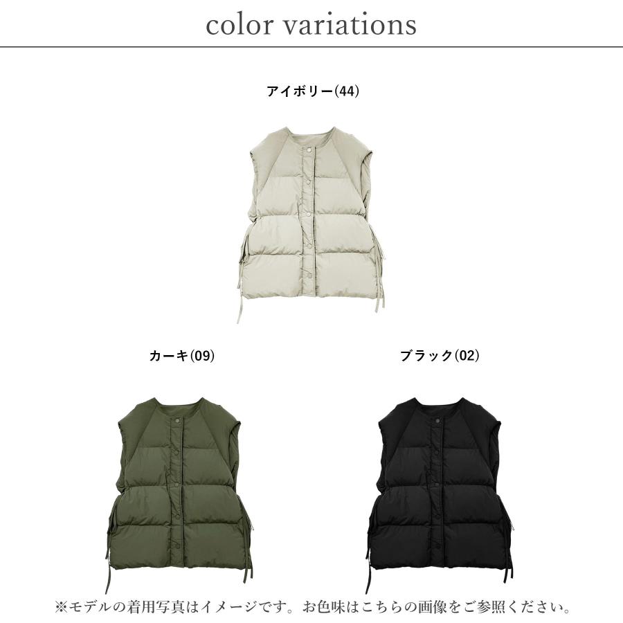 ダウンベスト レディース 秋 冬 サイドリボン ダウンライク : anlulu