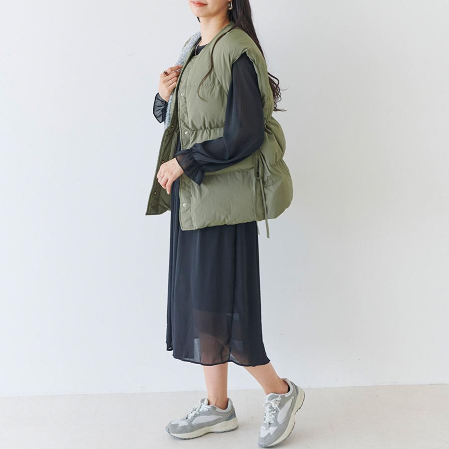 ダウンベスト レディース 秋 冬 サイドリボン ダウンライク : anlulu