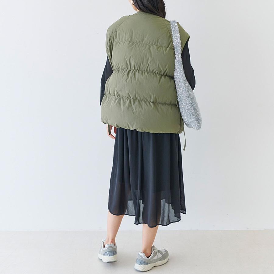 ダウンベスト レディース 秋 冬 サイドリボン ダウンライク : anlulu