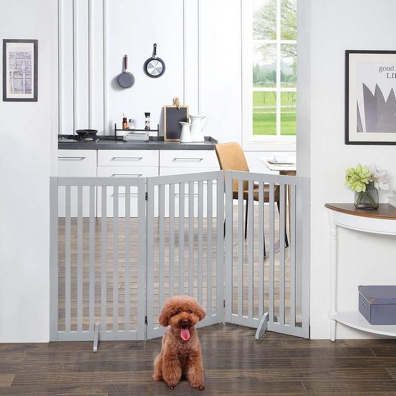 unipaws ハイタイプペットゲート置くだけ木製バリア、犬用フェンス 、グレー ハイタイプペットゲート置くだけ木製バリア 犬用フェンス グレー