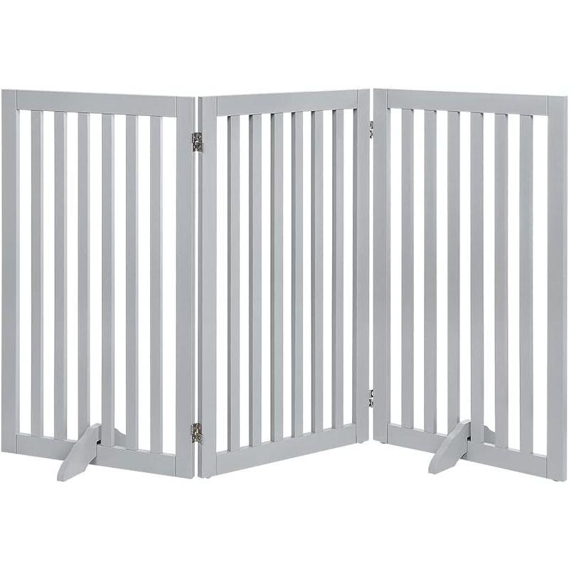 unipaws ハイタイプペットゲート置くだけ木製バリア、犬用フェンス 、グレー ハイタイプペットゲート置くだけ木製バリア 犬用フェンス グレー