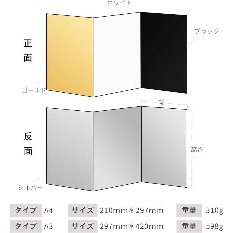 Selens レフ板 反射板 1枚4色 4-in-1 一面全銀、白、黒、金 A3サイズ 補光/吸光/輪郭強調 折り畳み可 コンパクト 物撮り｜relawer｜08