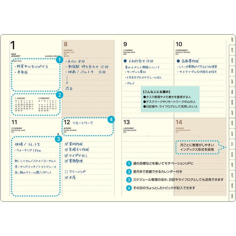 ラコニック 手帳 2024年 B6 ウィークリー ポケット ブルー LKS64-240BL (2023年9月始まり)｜relawer｜07