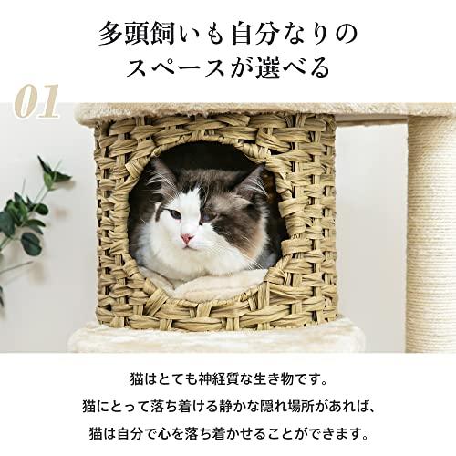 Mwpo 新デザイン ラタン製 キャットタワー 洗える 据え置き おしゃれ 大型猫 多頭飼い 北欧 籐 麻 爪とぎ ハンモック ベッド 品番616 ペット用品