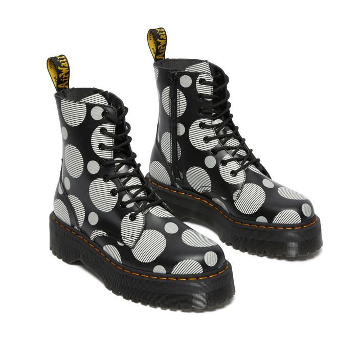 ドクターマーチン　JADON　　水玉ブラック×ホワイト　25ｃｍ Dr.Martens ドクターマーチン ホール ブーツ レディース 30代 40
